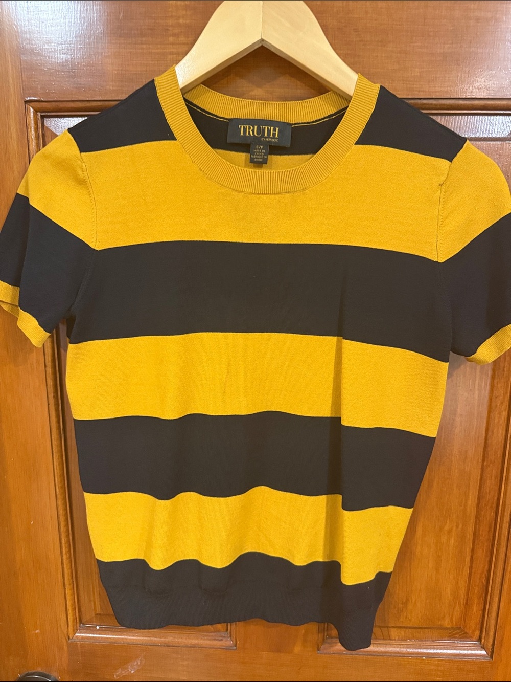 Truth Black and Mustard Wide-Stripe Knit Tee